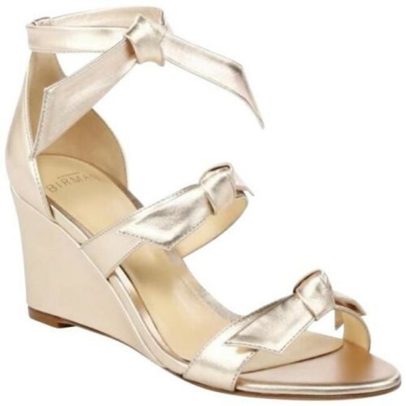 Alexandre Birman Shoes - NEW$625 ALEXANDRE BIRMAN Metallic Gold Lolita Knot-Bow Tie Wedge Sandals 38.5 8